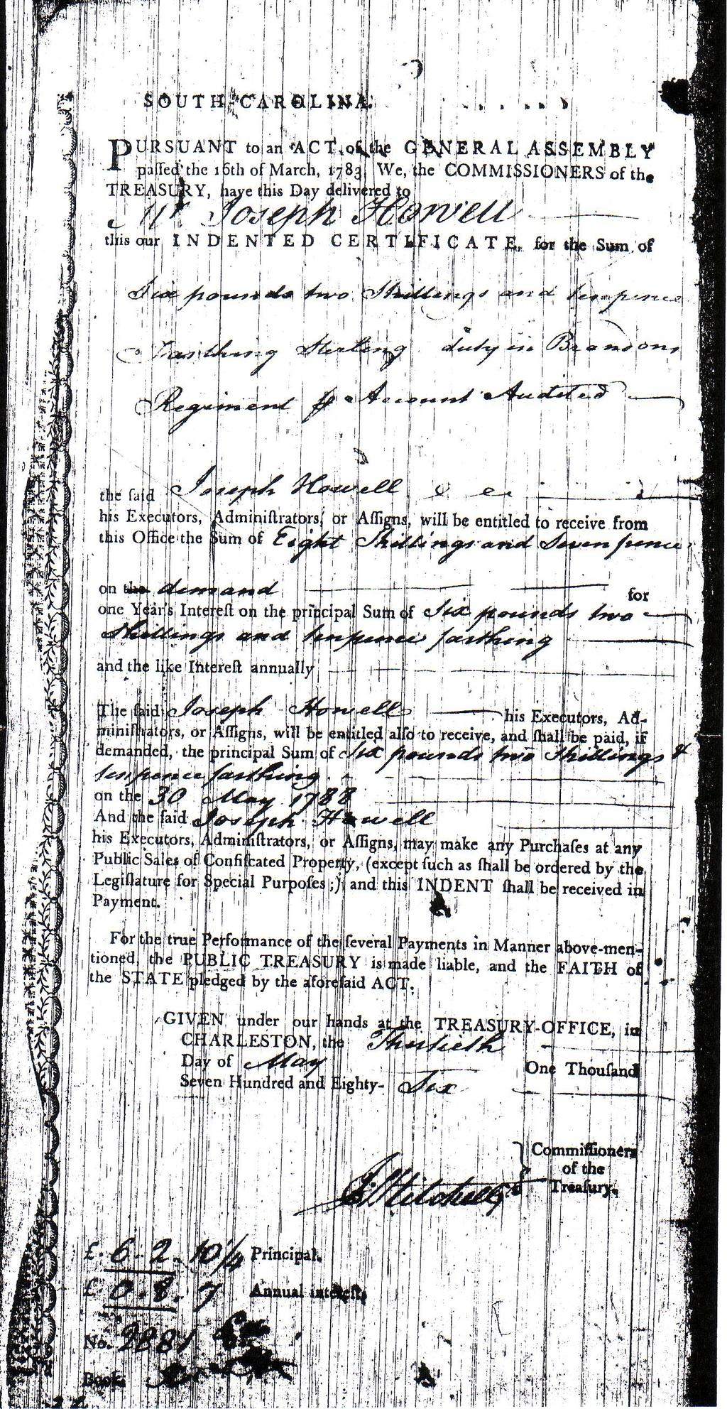 Copy of Indented certificate for militia duty in Brandons regiment