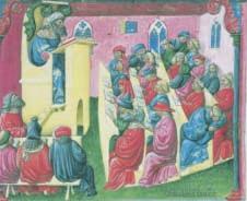 This medieval art shows students in a university classroom. What were some of the subjects studied in medieval universities?