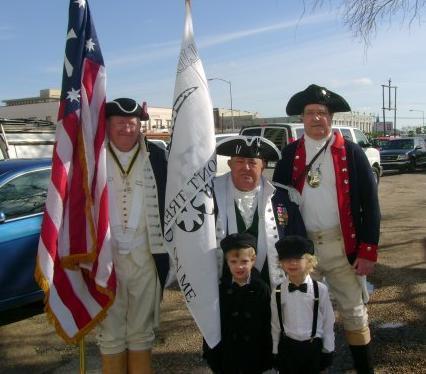 From the left are Commander Kerr, President Jones, and Galveston Compatriot Steve Whatley.