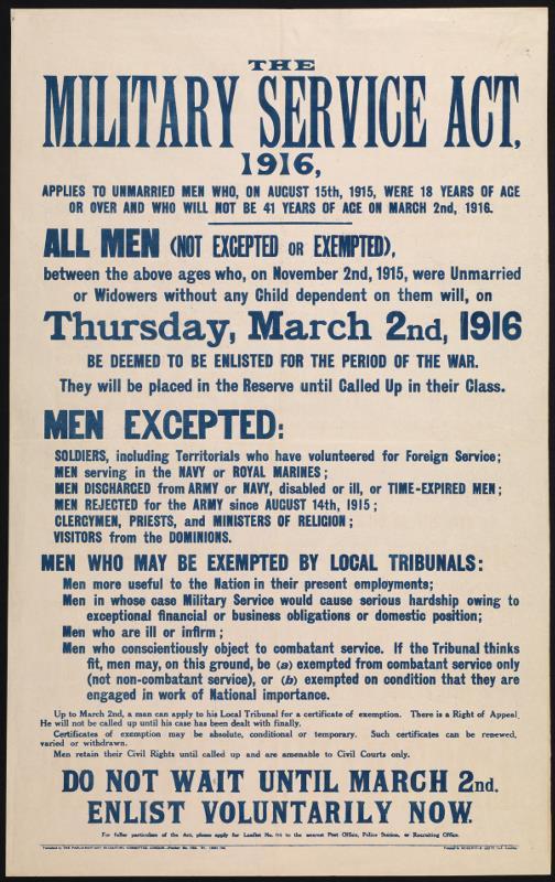 Everyone Must Join- Conscription in 1916 By 1916 there were no longer enough volunteers and