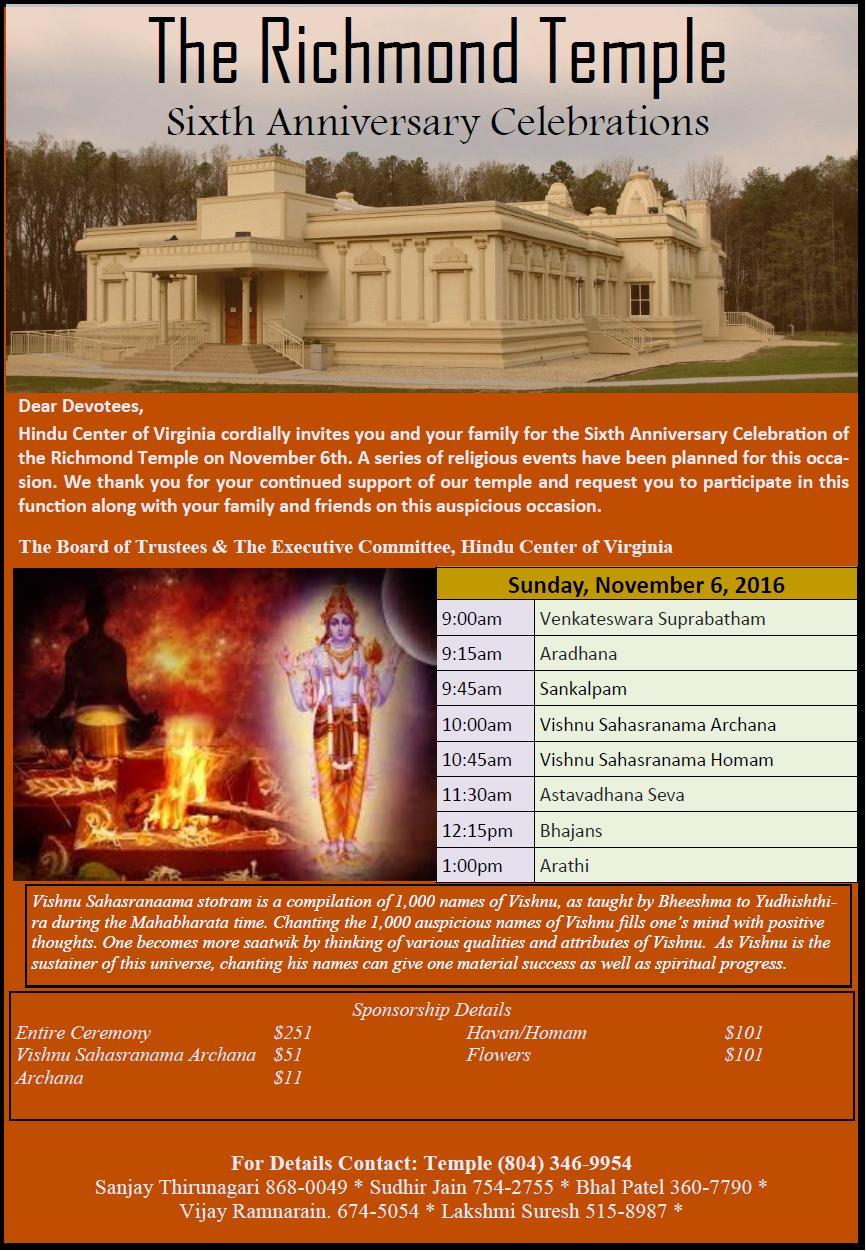 Hindu Center of Virginia Monthly Newsletter BHARATVANI October 2016