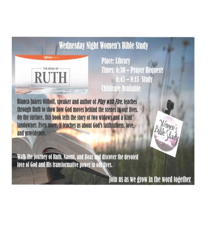 Gospel Alliance Women s Ministries PAGE 7 Ladies Events for Your Calendar: Save the Date! Current Wednesday night Bible study, The Book of Ruth: GAC Library (meets 8/1, 8/8, 8/15) at 6:45 p.m. with prayer requests beginning at 6:30 p.