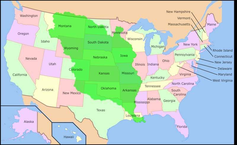 The Louisiana Purchase This map shows the current states of the United States with the territory