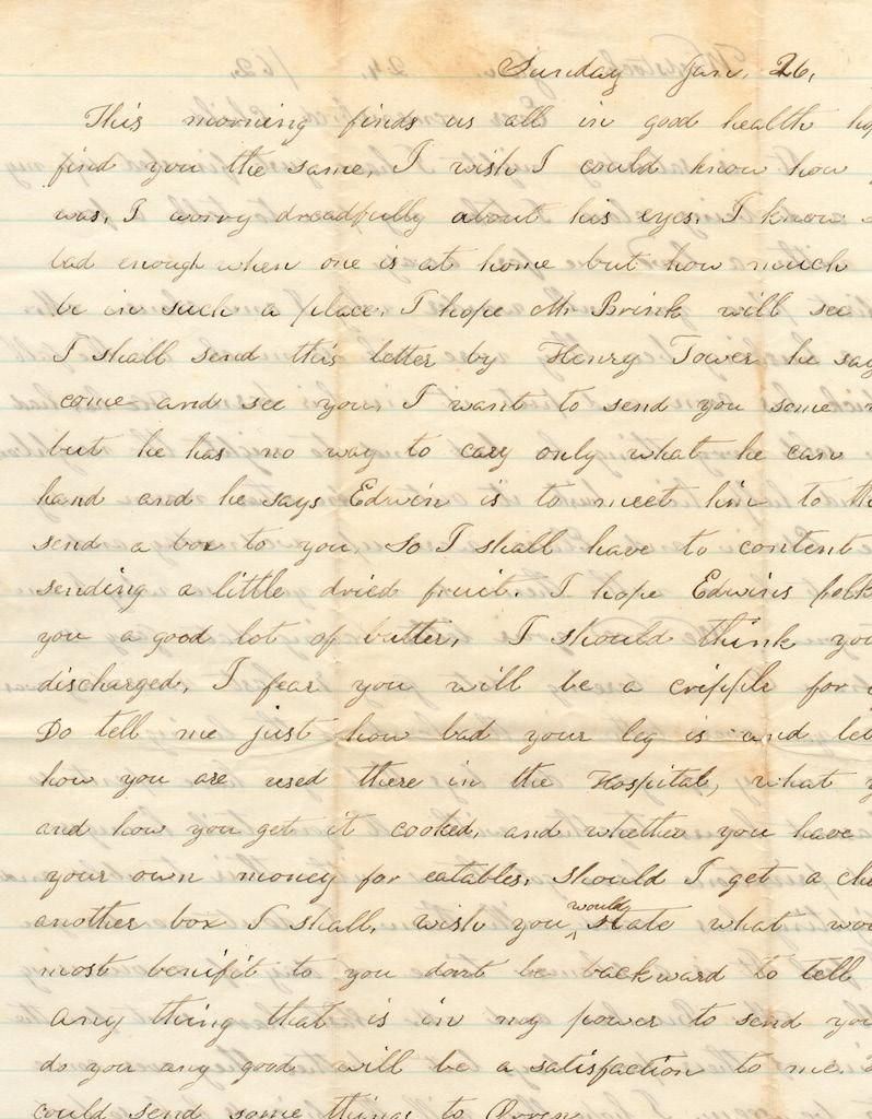Letter from Home During the Civil War (Written prior Pea Ridge & Perryville where Benson was wounded.) W. P. Benson Page 4 Letter from mom to Wallace.