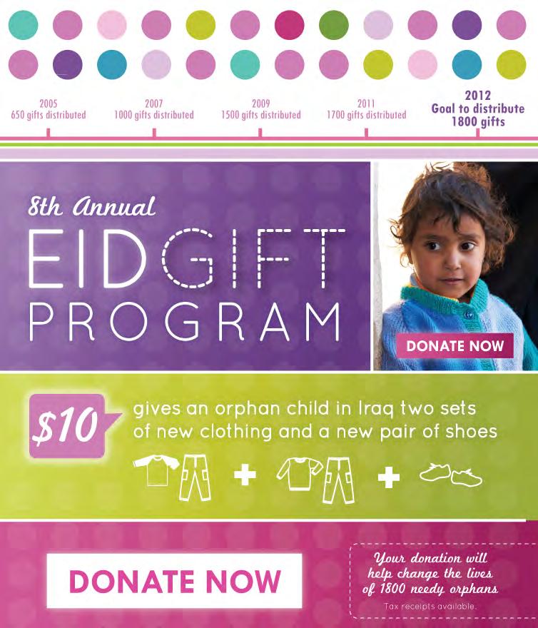 There will be a Fund-raising campaign launched to help Iraqi Orphans for $10 per child. Every donation of $10 will be entered into a draw to win a basket donated by generous donors!