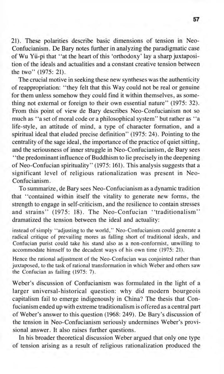 Shinohara: "Adjustment" and "Tension" in Max Weber's Interpretation of Confu 57 21). These polarities describe basic dimensions of tension in Neo- Confucianism.