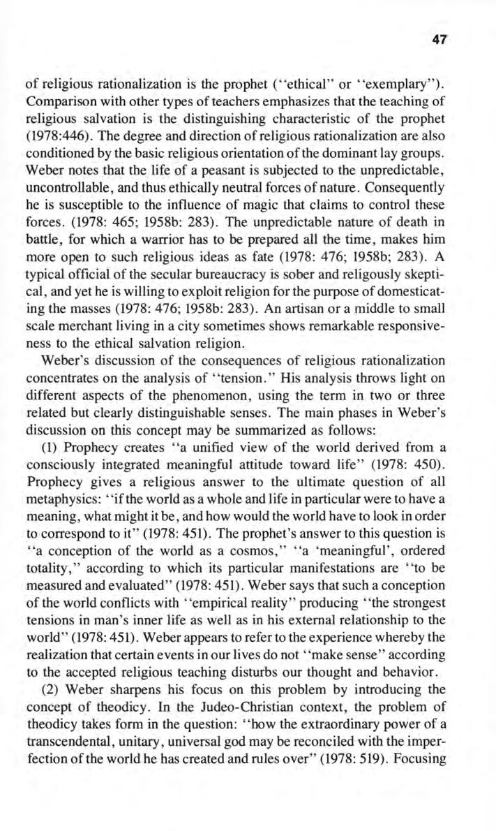 Shinohara: "Adjustment" and "Tension" in Max Weber's Interpretation of Confu 47 of religious rationalization is the prophet ("ethical" or "exemplary").