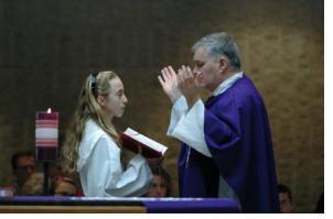 (Except the Gospel readings) Proper Procedure to Present the Roman Missal The altar server holds the missal from below with one hand on each corner The opening is on the left and the top rests