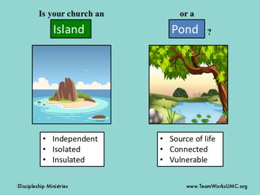 Island: An island has it own ecosystem and is rarely affected by the ocean that surrounds it. Only something devastating like a typhoon or a tsunami will impact the island.