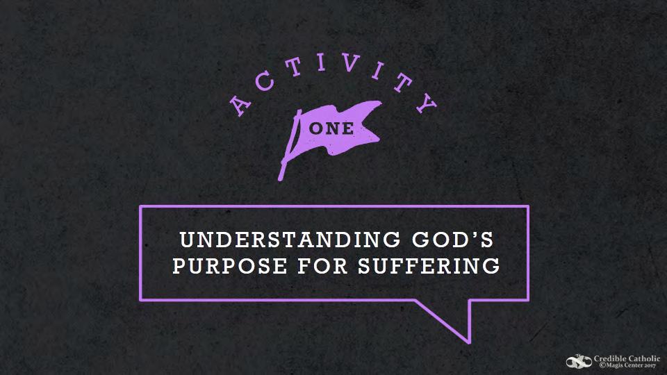 SLIDE 13 - ACTIVITY 1: Understanding God s Purpose for Suffering Using the Presentation 19 ACTIVITY HANDOUT complete the activity,