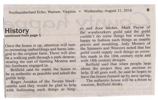 County, VA. This is a part of the James Monroe Birthplace Park that is also soon to be developed. Below is the newspaper article.