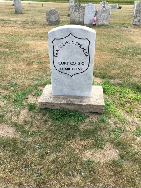 Please note the concrete collar on the stone. This is not a recommended practice as the concrete will eventually damage the gravestone. Brother Culp with reset stone Corp.