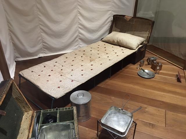 S. Grant used the travel cot below when he was in the field commanding the Union Armies. It folded up into the trunk at the right for transport.