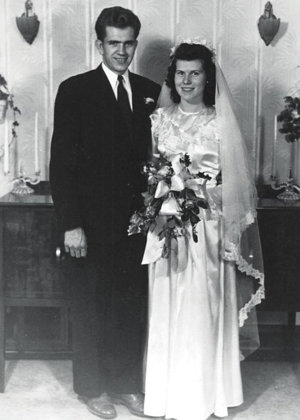 Above: Boyd K. Packer (left) as a young teacher with his seminary class in Brigham City, Utah. Above right: Boyd K. Packer and Donna Smith were married on July 28, 1947, in the Logan Utah Temple.