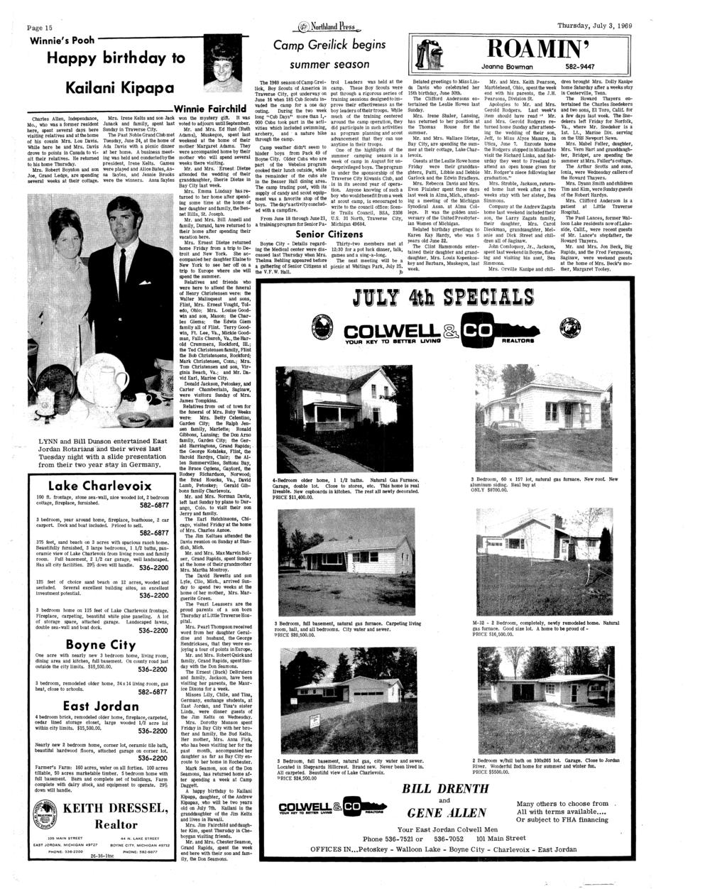 Page 15 Thursday, July 3, 1969 W) Northland Press Wnne's Pooh Happy brthday to Kalan Kpapa Wnne Farchld Charles Allen, Independence, Mo.