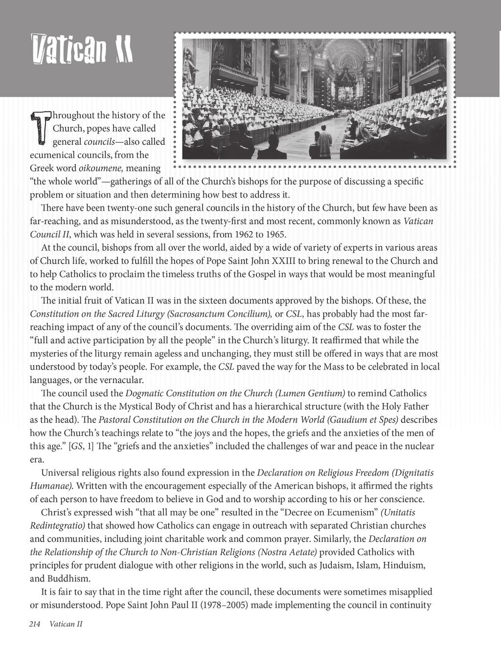 Vatican ii Read with the young people the text about Vatican II on pages 214 and 215.