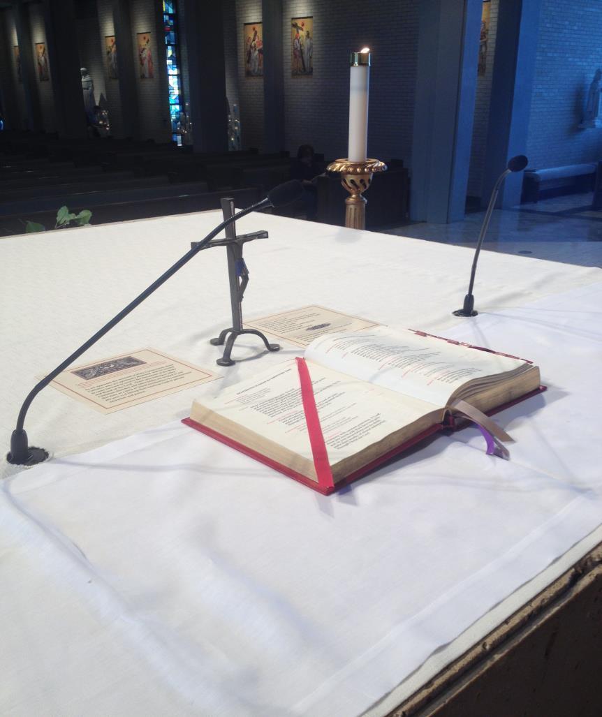 THE MISSAL BEARER SERVER BRINGS THE RED MISSAL TO THE ALTAR AFTER THE OPENING PRAYER AND