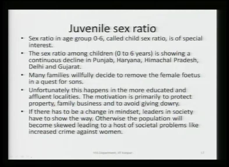 (Refer Slide Time: 46:01) Actually, much more point of attention was juvenile sex ratio last, in last census not sex ratio.