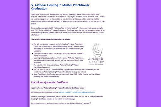 1. Certification On completion of Aetheric Healing (all 8 Modules) Apply for a Practitioner Graduation