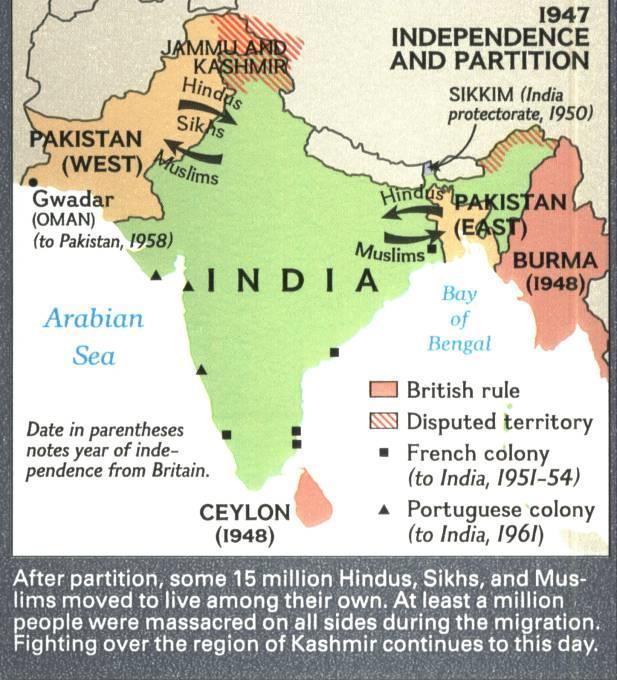 The Partition of India in 1947 resulted in the creation of the