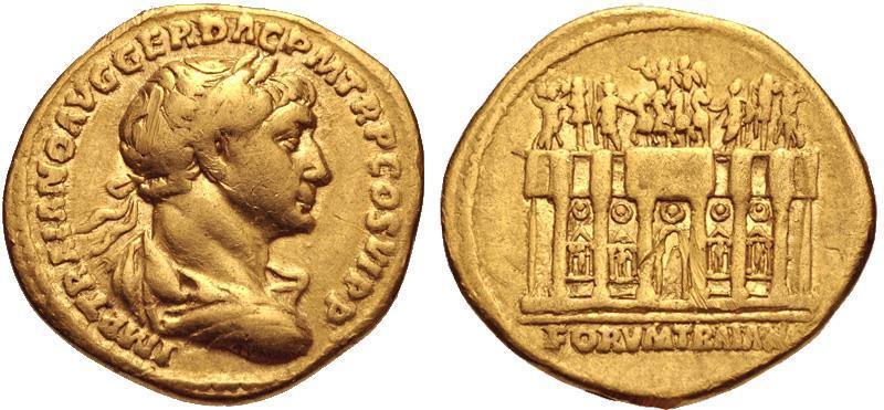 Gold coin (aureus) struck at Rome c. 112-115 C.E.