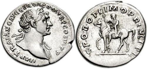 Silver coin, Denarius (19mm, 3.35 g, 7h), struck 112-114/115 C.