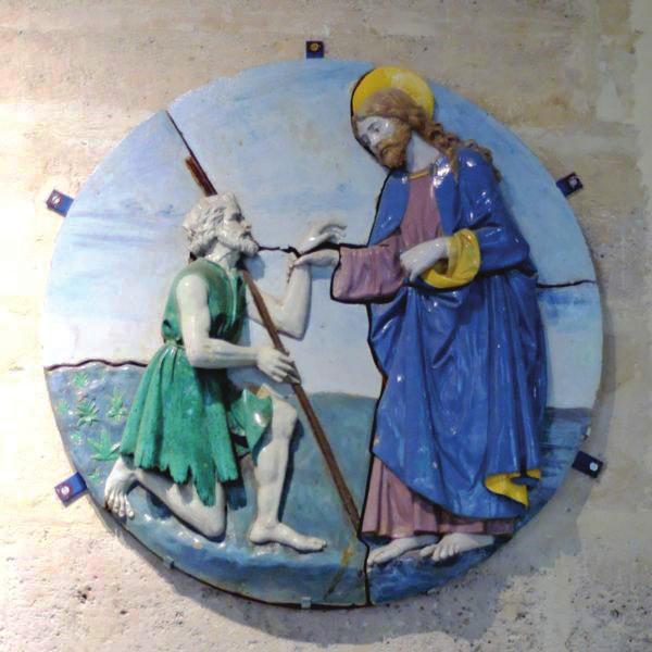 Christ Comforting a Poor Man, from the studio of Luca della Robbia, 1493; Musée du Louvre.