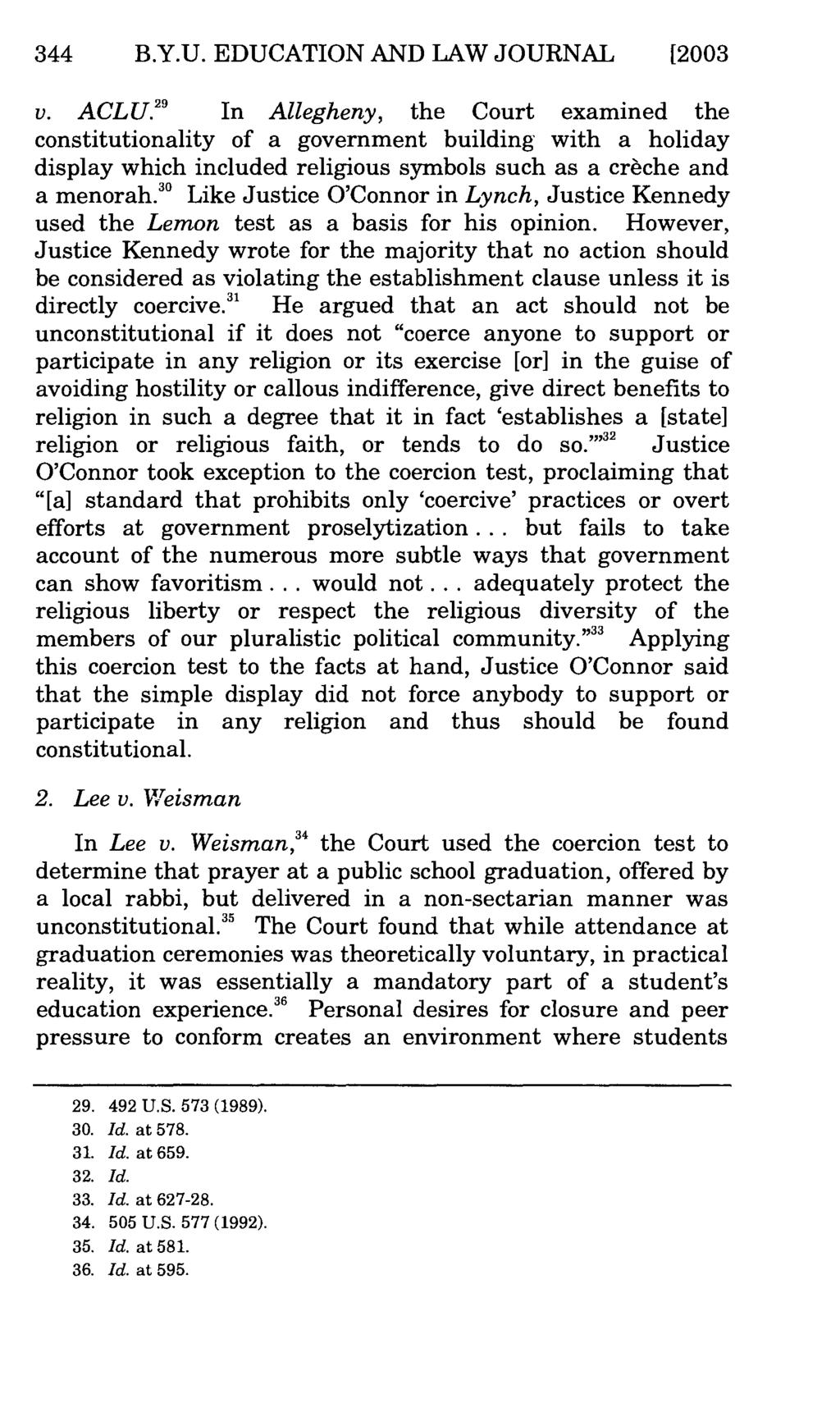344 B.Y.U. EDUCATION AND LAW JOURNAL [2003 u. ACLU.
