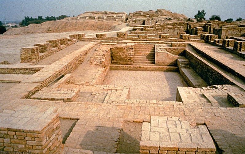 3.2 At Mohenjo-daro, the citadel contained a large rectangular tank, now called the Great Bath, measuring 11.88 X 7.01 metres, with a depth of 2.43 metres.