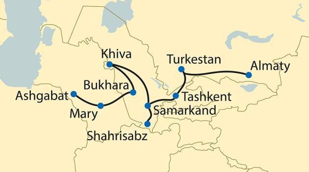 unique monuments. Explore Kazakhstan, Uzbekistan and Turkmenistan, accompanied by the rhythm of the railroad on your own private train.