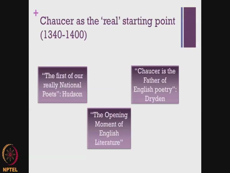 History of English Language and Literature Professor Merin Simi Raj Department of Humanities and Social Sciences Indian Institute of Technology Madras Lecture No 2 The Age of Chaucer Good morning