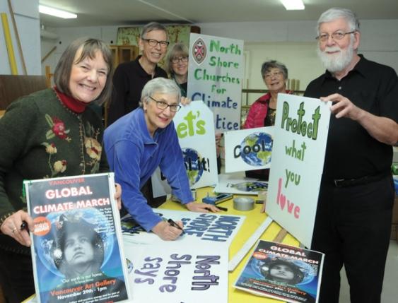 Highlights November 29, 2015 North Shore Global Climate March Ann Echols, Simone and Jon Carrodus, Sandi Goldie, JoAn Maurer and Karl Ireland, members of the Highlands United Church Climate and