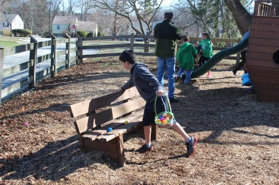 Since we had beautiful weather, the eggs were hidden on the back lawn of the church and the playground.