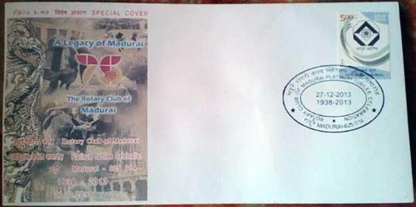 A special cover to commemorate the platinum jubilee celebrations of Rotary Club of Madurai was released by the Department of Posts on 27th December 2013 by Mervin Alexander, Postmaster General of