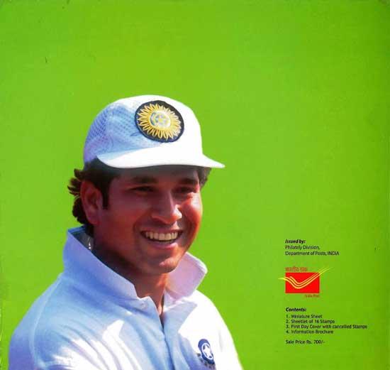 India Post has issued a presentation pack is comprising of one sheetlet of 16 stamps, one first day cover, one miniature sheet and a brochure of Sachin Tendulkar 200th Test Match issue; priced at Rs.