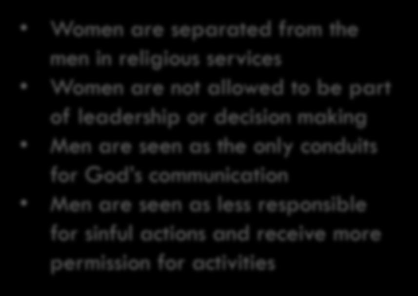 to be part of leadership or decision making Men are seen as the only conduits for God s