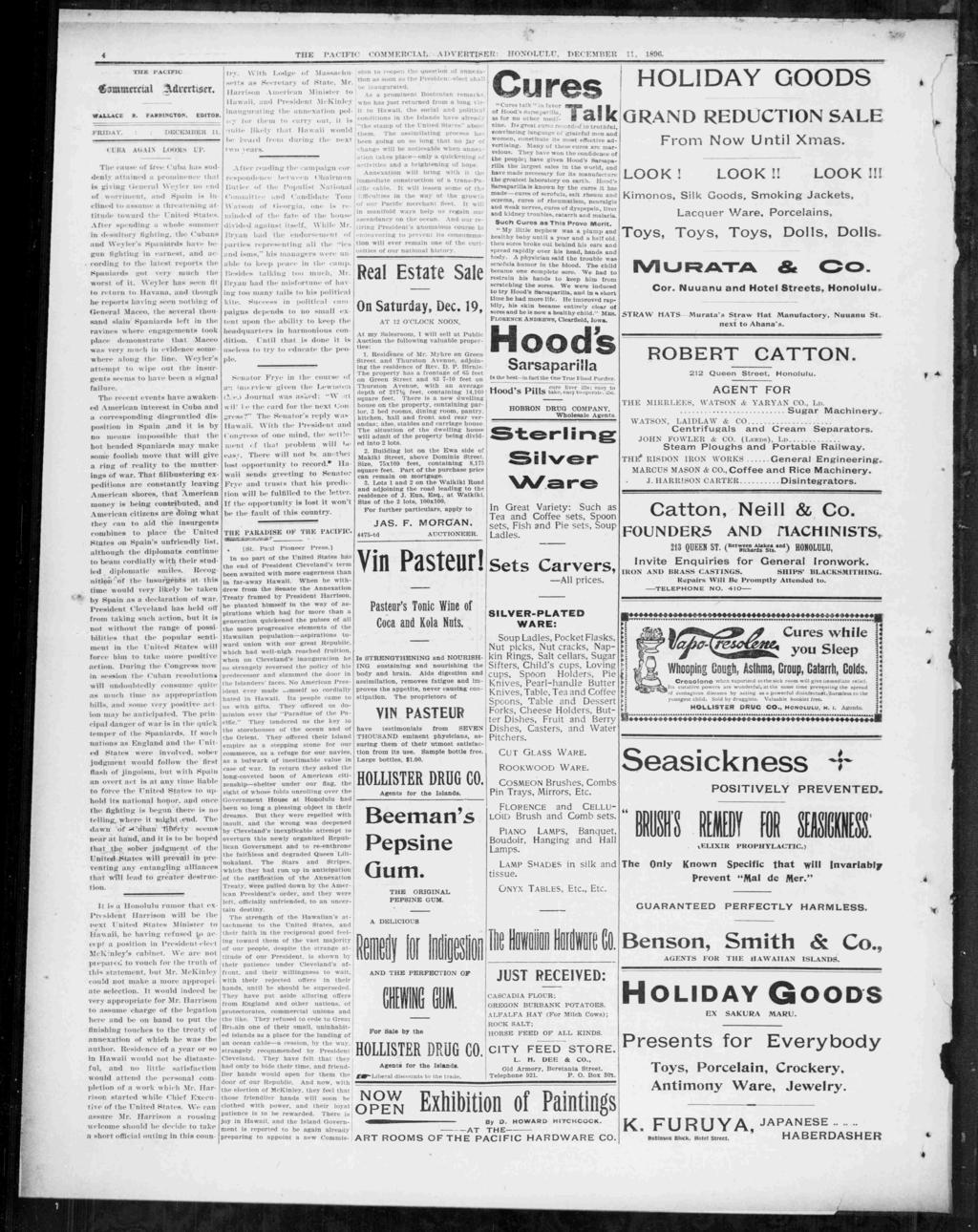 THE PACFC COMMERCAL; ADVERTSER: HONOLULU. DECEMBER, S9G. y" TE PACFC WALLACE R. FARRWGTON. EDTOR FRDAY, DECEMBER. ;UA AfAlN LOOMS L.