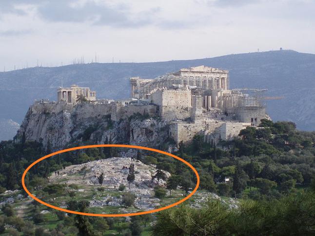 Athens was home to the greatest philosophers in the world at that time and they would meet and debate on Mars Hill [just below the Parthenon].