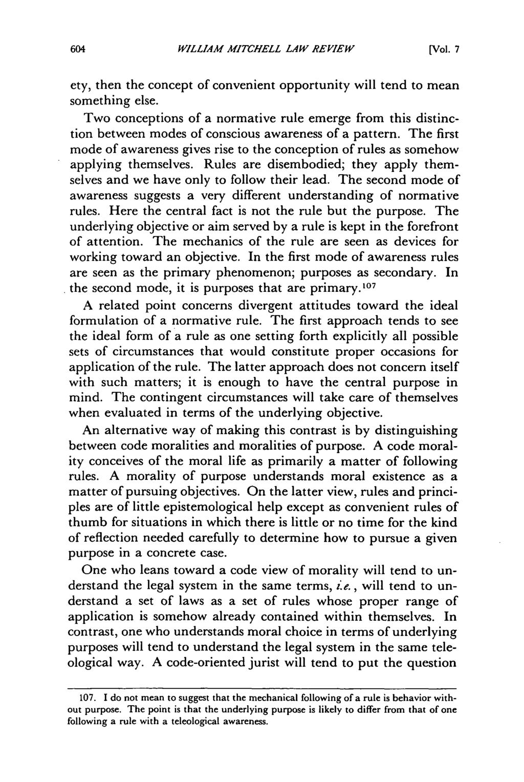 William Mitchell Law Review, Vol. 7, Iss. 3 [1981], Art. 1 WILLIAM MITCHELL LAW REVIEW (Vol. 7 ety, then the concept of convenient opportunity will tend to mean something else.
