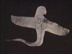 A human head on the body of a snake with wings is sometimes found. It is seen on a golden amulet found in King Tut s tomb.
