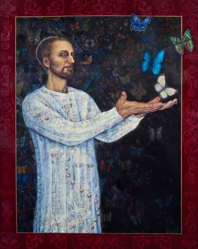 26 Spring 2010 Epiphany Outside Manresa 40" x 60" oil and maps on canvas In early Christianity, the butterfly symbolized resurrection.
