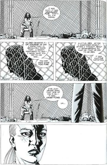 does Michonne s apparent mental illness compromise her reliability and decision-making skills? talking to self about liking new group (4.66.1-4); denies she was speaking when questioned by Andrea (4.
