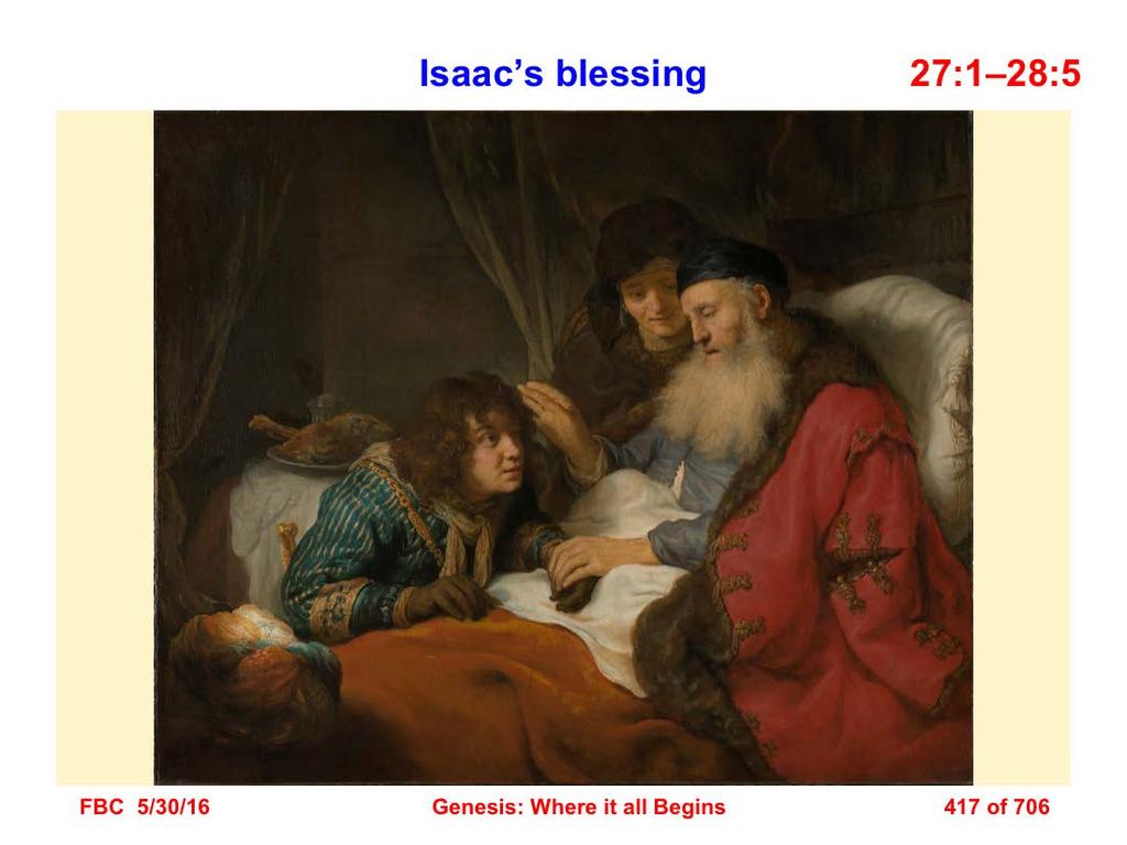 In the account of Jacob securing Isaac s blessing we have the third round of Jacob's battle with Esau. The first was at birth (25:21 28), and the second was over the birthright (25:29 34).