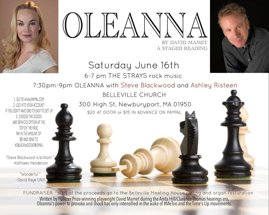 Saturday, June 16, OLEANNA with Steve Blackwood and Ashley Risteen, 7:30 pm. Opening band 6 pm The Strays rocks at Belleville 300 High Street.