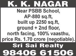 ft, 2 nd floor flat, lift, car parking, 8 years old, price Rs. 90 lakhs, marble flooring, no brokers. Contact: Agent. Ph: 98401 58171. T.
