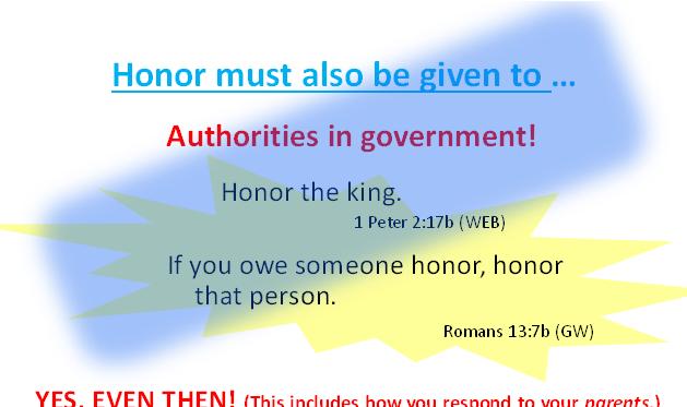 The #2 Recipient of Honor must be "Honor your father and mother," which is the first commandment with a promise: "that it may be well with you, and you may live long on the earth.