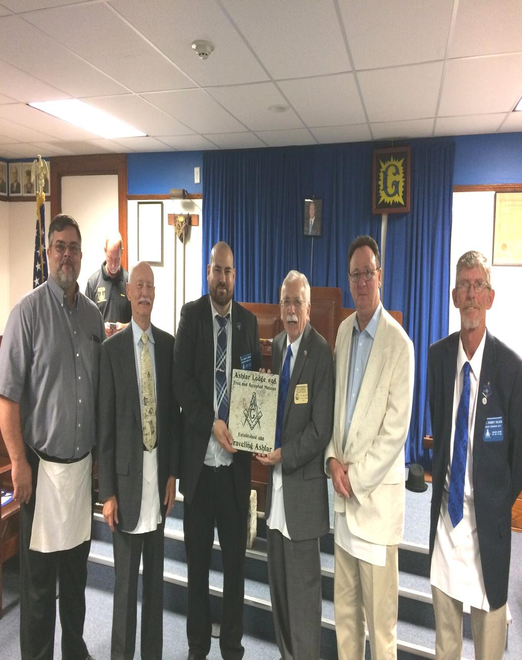 RETURN TO RIBAULT LODGE Brothers from Ashlar Lodge No. 98 returned to Ribault Lodge No. 272 in Jacksonville Beach on Tuesday, June 13, 2017, and reclaimed our Traveling Ashlar.
