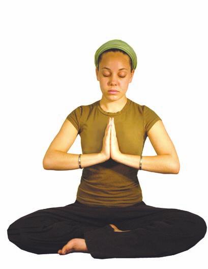 * Put the hands in Gyan Mudra* with the thumb tips and forefingers touching. Concentrate at the Brow Point* and begin Long Deep Breathing.* On the inhale, mentally vibrate Sat Nam* sixteen times.