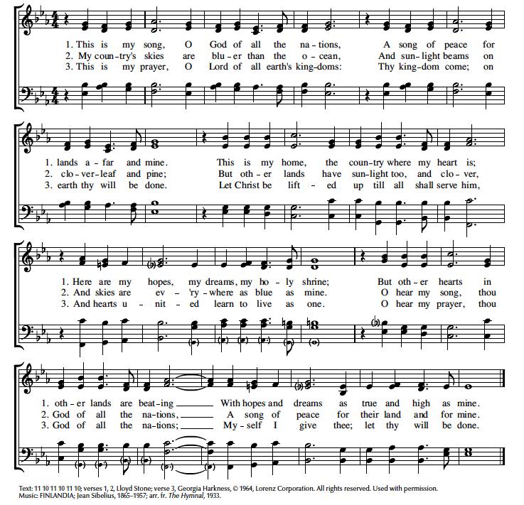 Hymn This Is My Song finlandia Post-Communion Blessing The body and blood