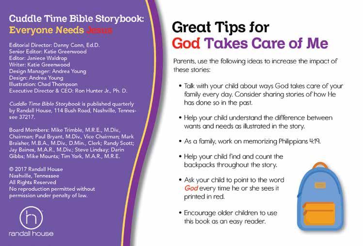 CUDDLE TIME BIBLE STORYBOOK SAMPLE Intended to be used in the home, each quarter, Cuddle Time Bible Storybook helps create natural opportunties for families to continue the learning that begins